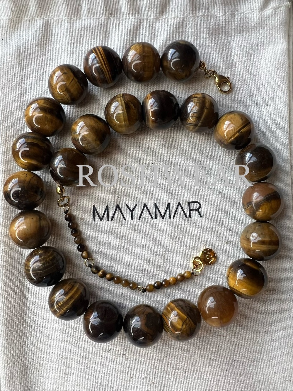 Mayamar 24k Gold Plated Tiger Eye Bead Necklace NWOT